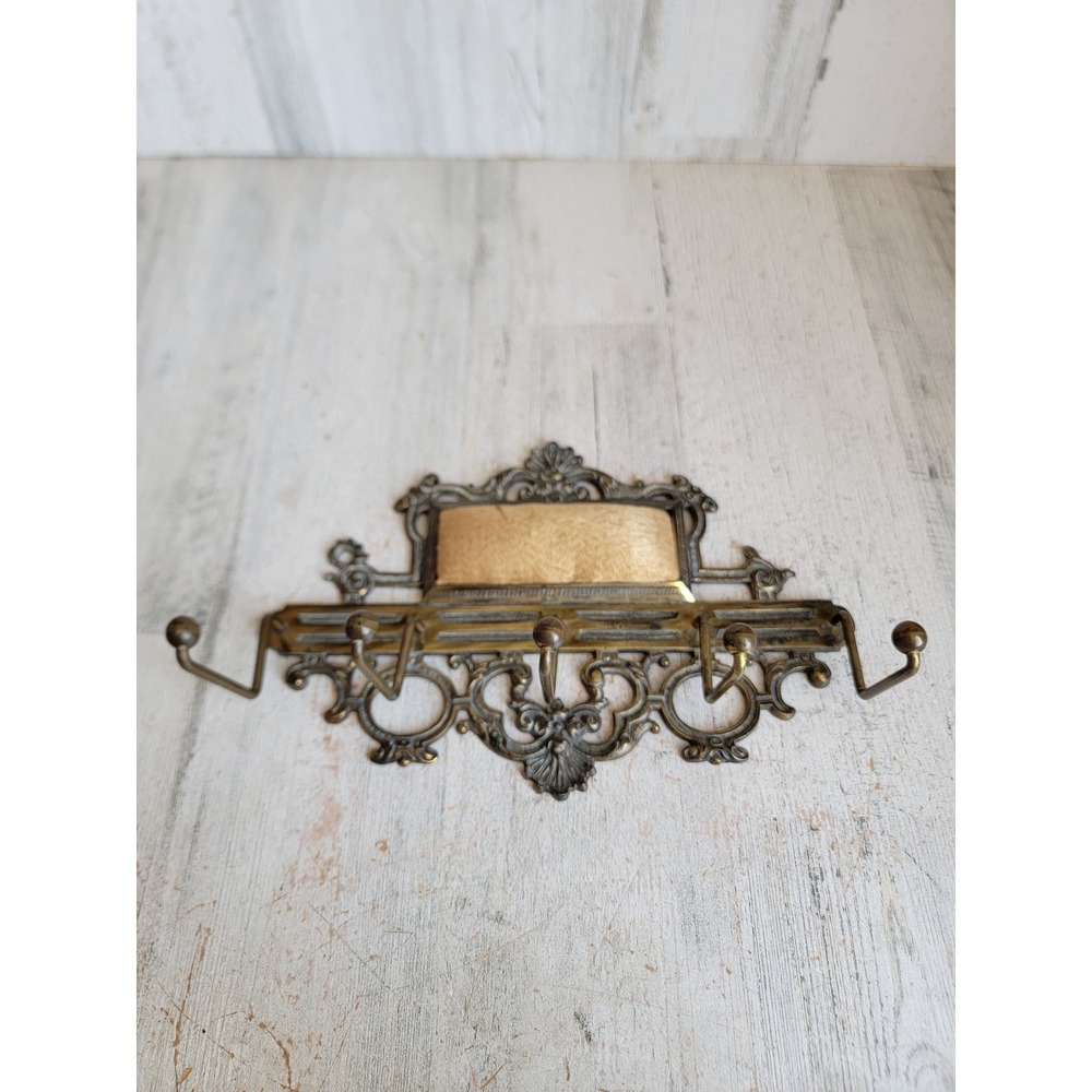 Vintage antique brass? wall hanging hook coat tie gilded rack metal wall